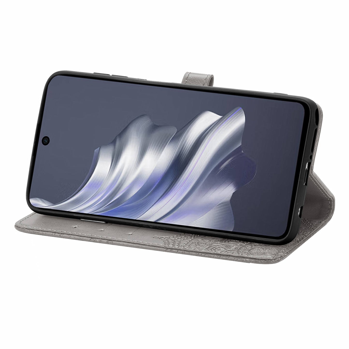 For Transsion Tecno Spark 20 Pro Phone Cover Emboss Mandala Flower Leather Wallet Case - Grey