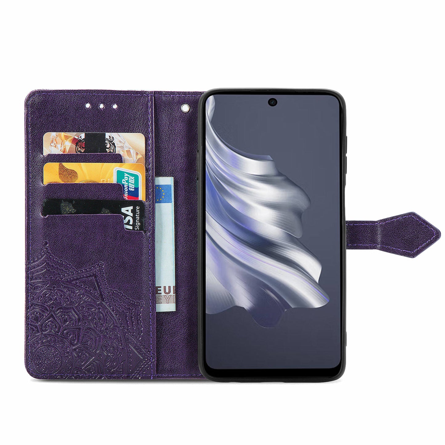 For Transsion Tecno Spark 20 Pro Phone Cover Emboss Mandala Flower Leather Wallet Case - Purple