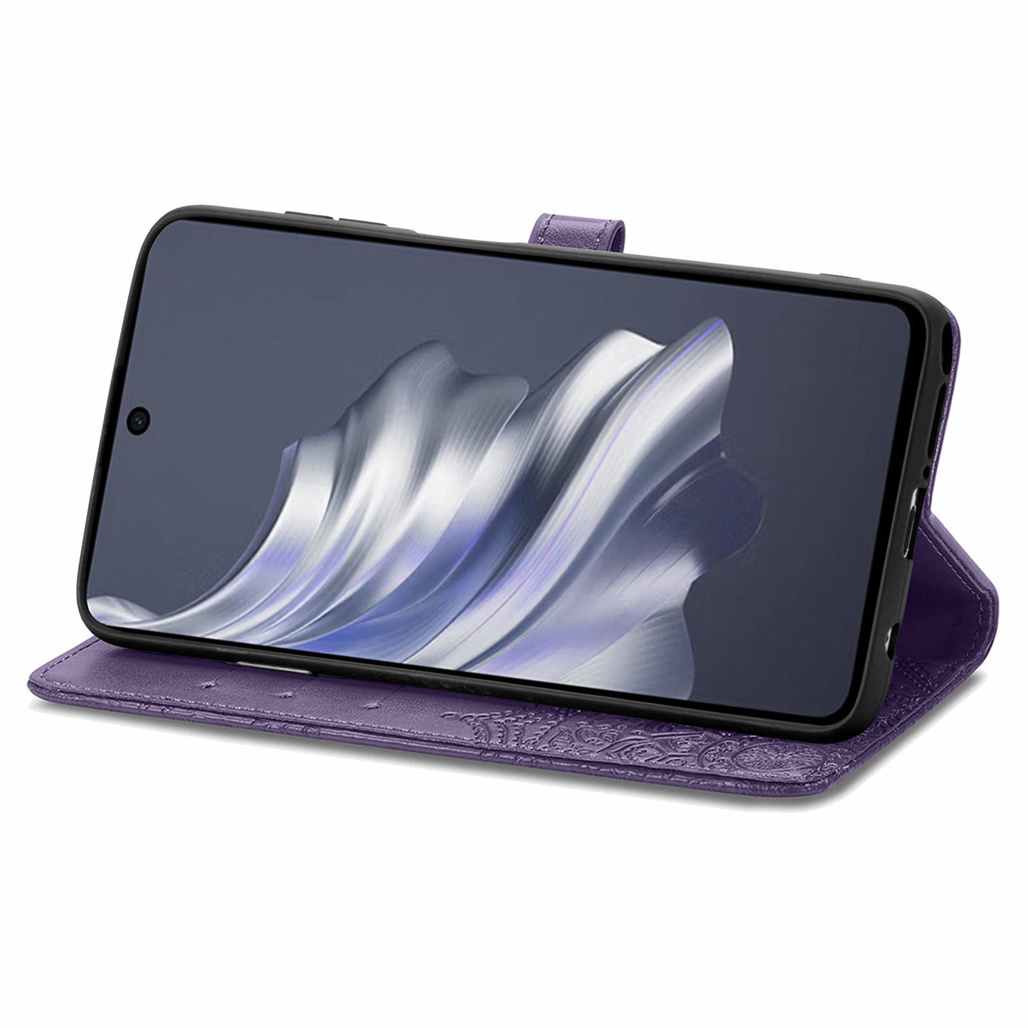 For Transsion Tecno Spark 20 Pro Phone Cover Emboss Mandala Flower Leather Wallet Case - Purple