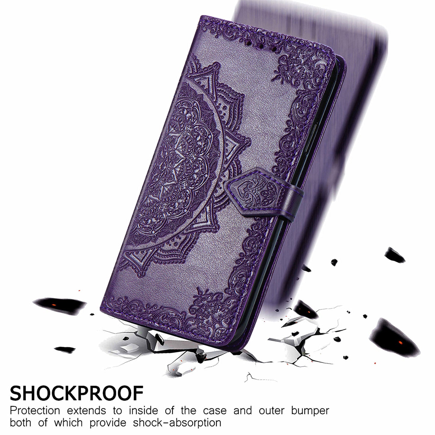 For Transsion Tecno Spark 20 Pro Phone Cover Emboss Mandala Flower Leather Wallet Case - Purple