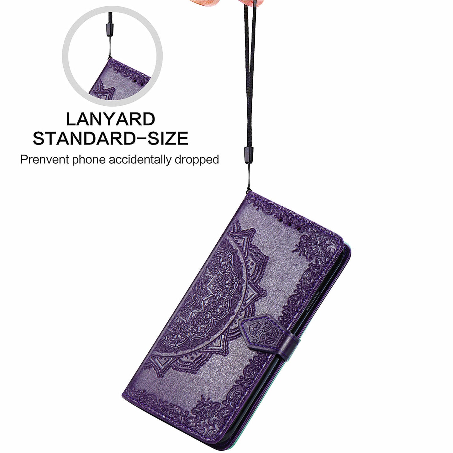 For Transsion Tecno Spark 20 Pro Phone Cover Emboss Mandala Flower Leather Wallet Case - Purple