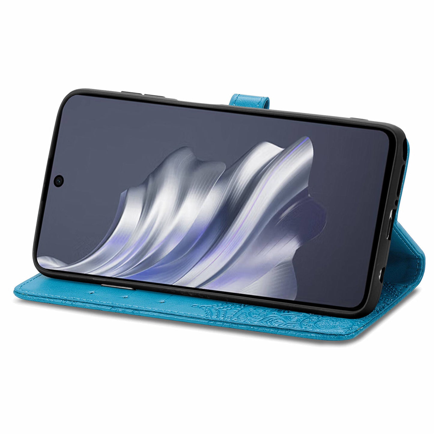 For Transsion Tecno Spark 20 Pro Phone Cover Emboss Mandala Flower Leather Wallet Case - Blue