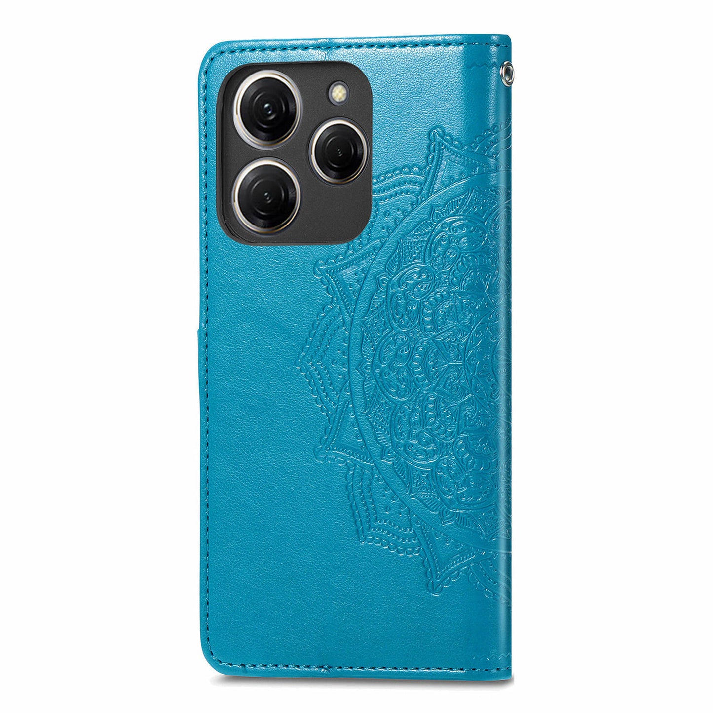 For Transsion Tecno Spark 20 Pro Phone Cover Emboss Mandala Flower Leather Wallet Case - Blue