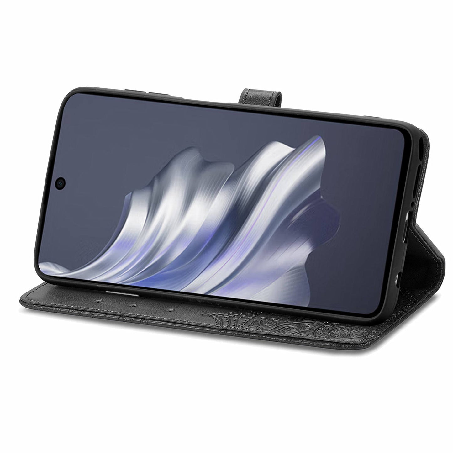 For Transsion Tecno Spark 20 Pro Phone Cover Emboss Mandala Flower Leather Wallet Case - Black