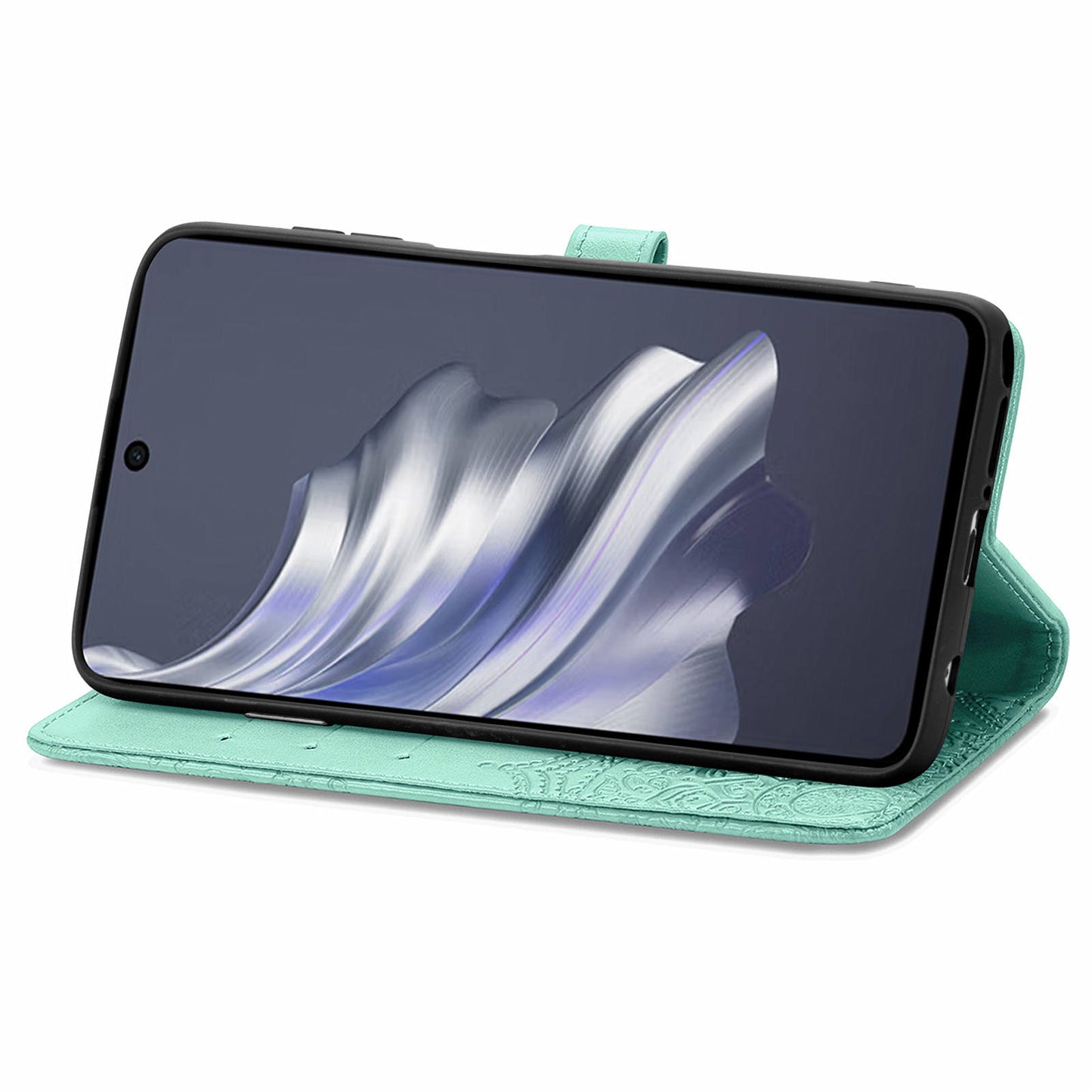 For Transsion Tecno Spark 20 Pro Phone Cover Emboss Mandala Flower Leather Wallet Case - Mint Green