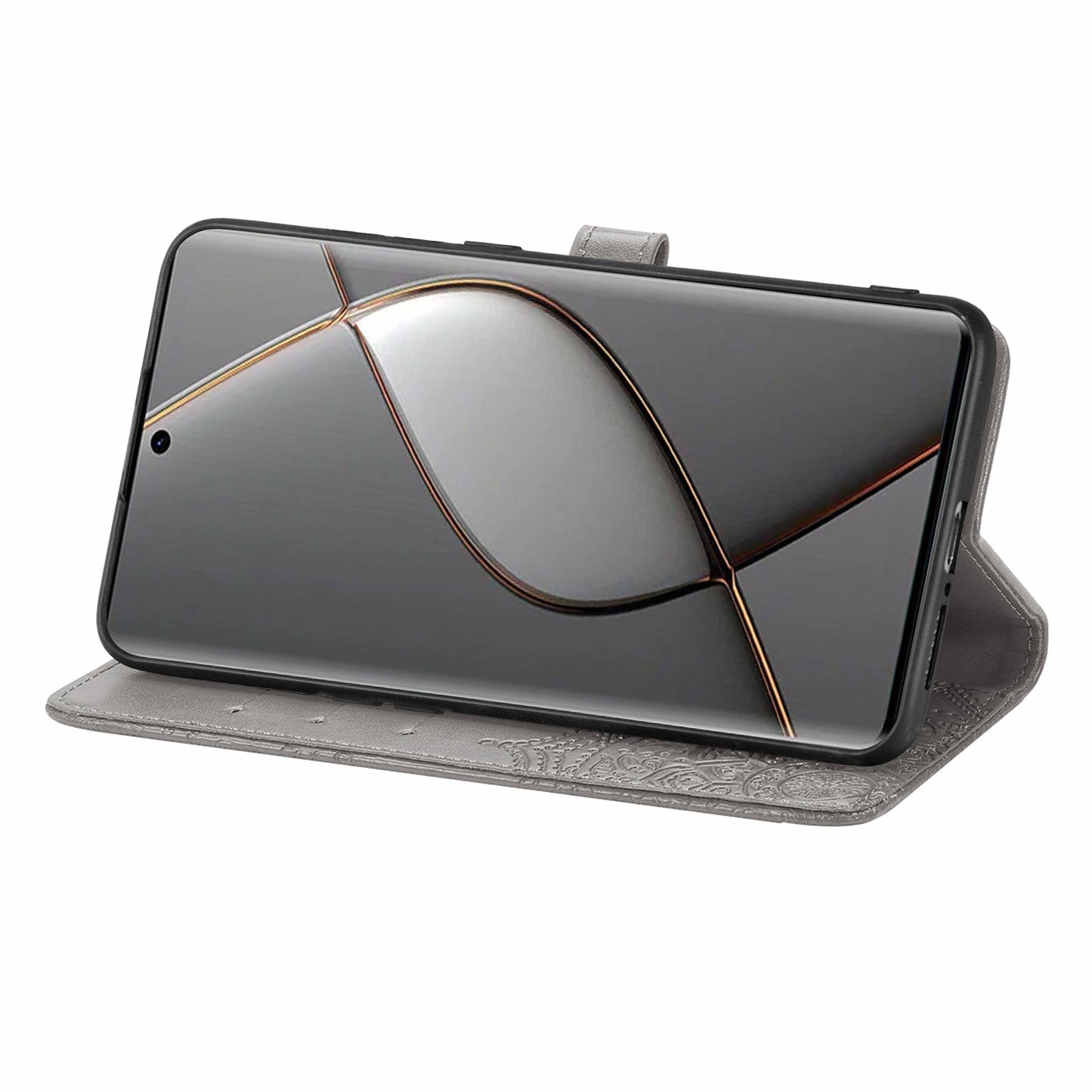 For Transsion Tecno Spark 20 Pro+ Case PU Leather Phone Shell Emboss Mandala Flower Wallet Cover - Grey