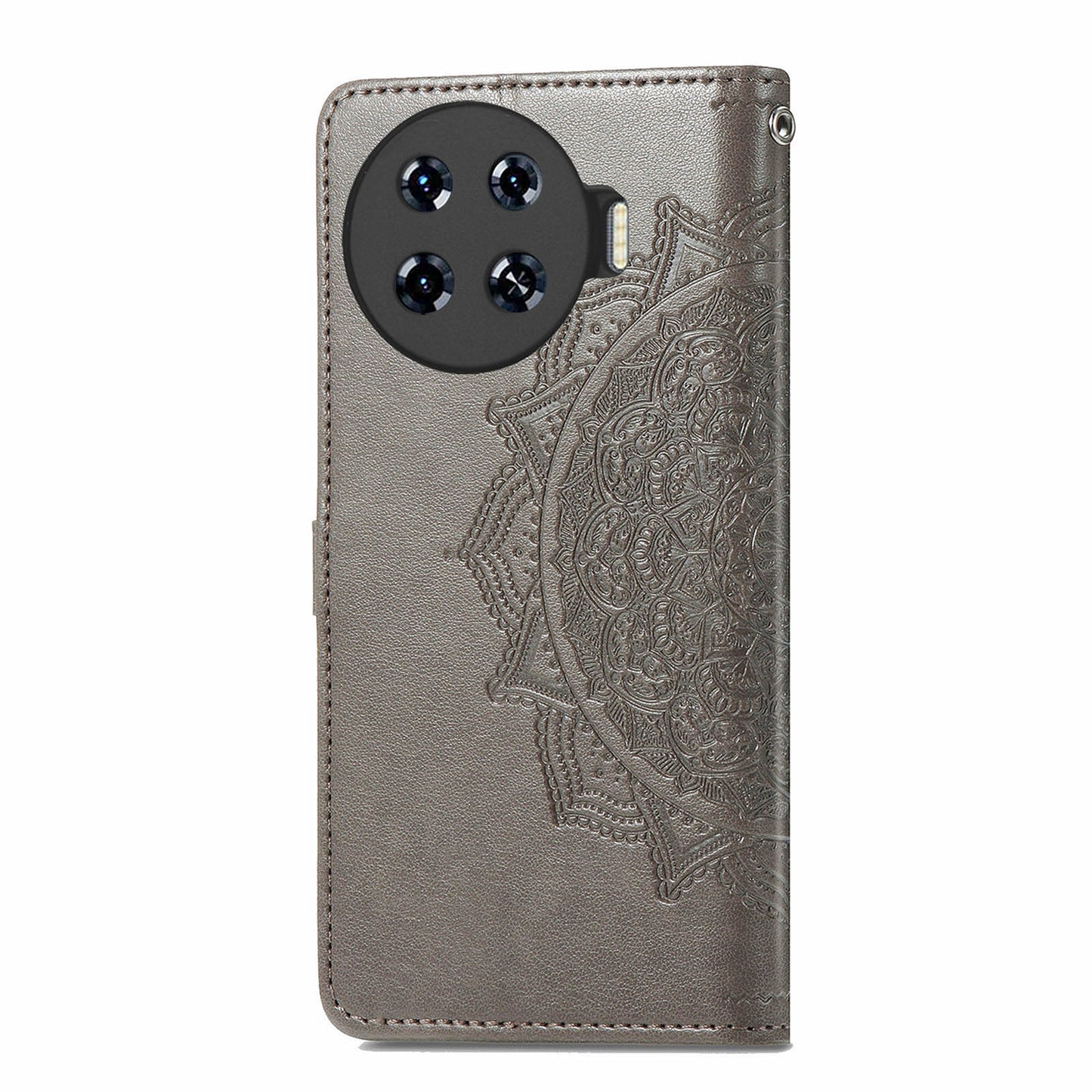 For Transsion Tecno Spark 20 Pro+ Case PU Leather Phone Shell Emboss Mandala Flower Wallet Cover - Grey