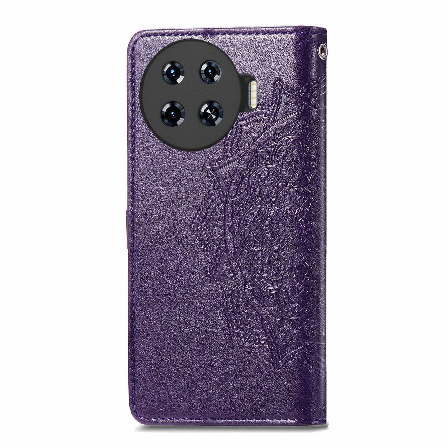 For Transsion Tecno Spark 20 Pro+ Case PU Leather Phone Shell Emboss Mandala Flower Wallet Cover - Purple