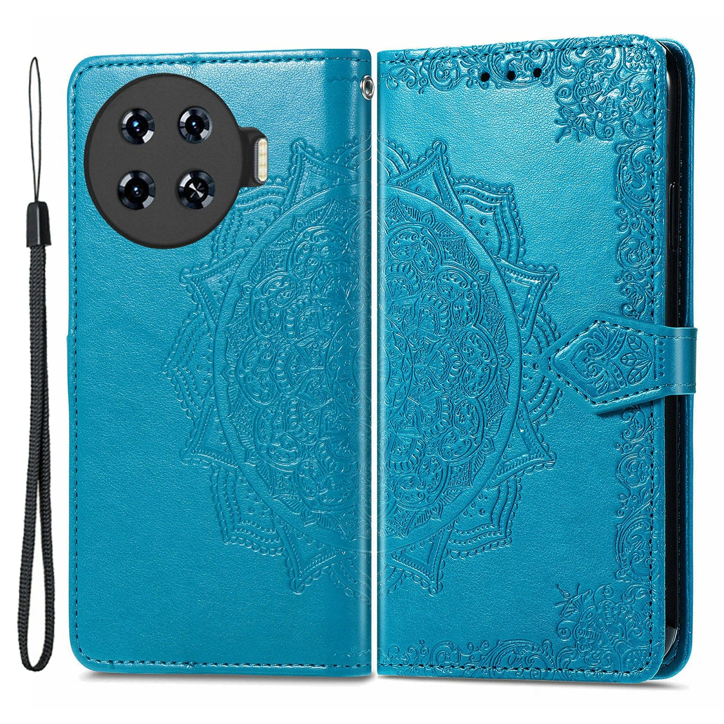 For Transsion Tecno Spark 20 Pro+ Case PU Leather Phone Shell Emboss Mandala Flower Wallet Cover - Blue