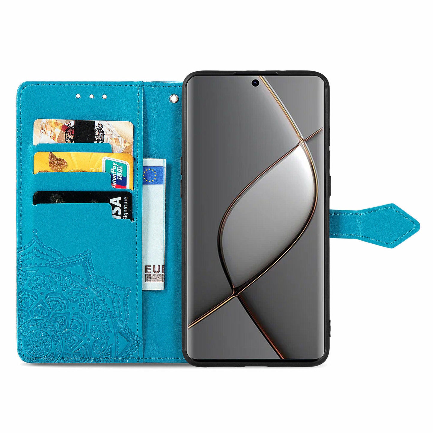 For Transsion Tecno Spark 20 Pro+ Case PU Leather Phone Shell Emboss Mandala Flower Wallet Cover - Blue