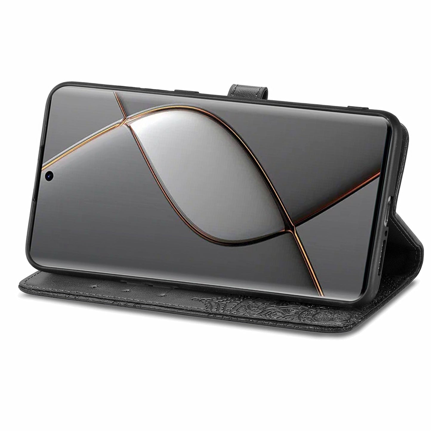 For Transsion Tecno Spark 20 Pro+ Case PU Leather Phone Shell Emboss Mandala Flower Wallet Cover - Black