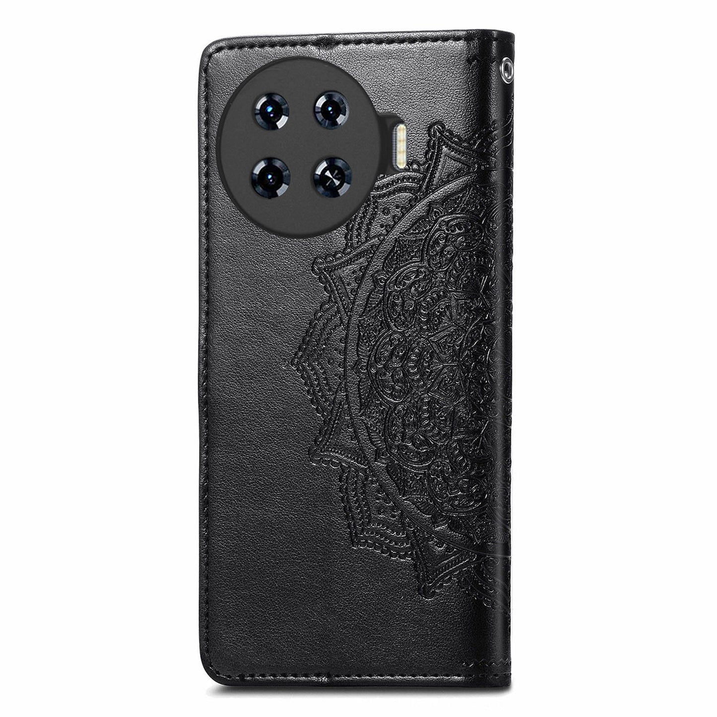 For Transsion Tecno Spark 20 Pro+ Case PU Leather Phone Shell Emboss Mandala Flower Wallet Cover - Black
