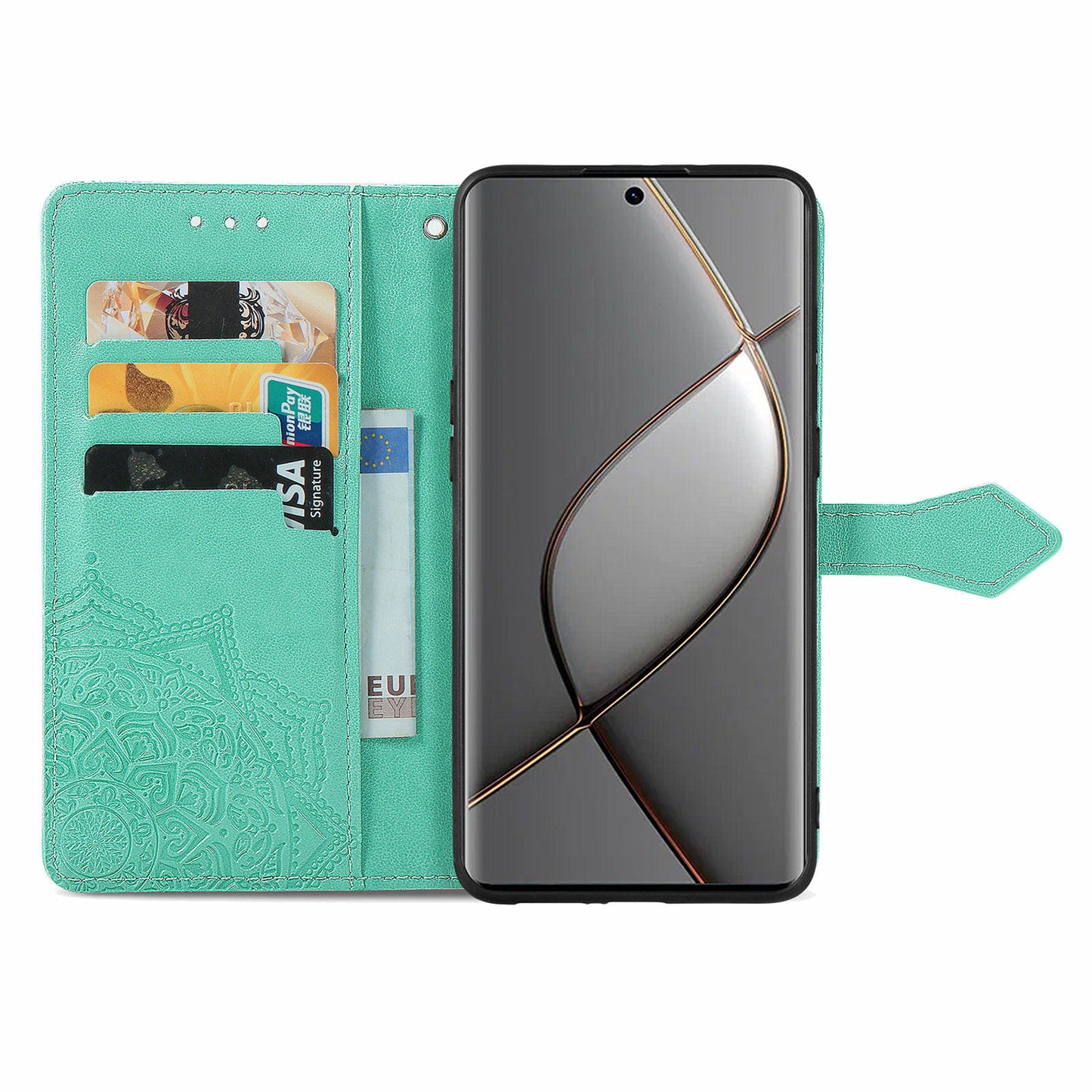 For Transsion Tecno Spark 20 Pro+ Case PU Leather Phone Shell Emboss Mandala Flower Wallet Cover - Green