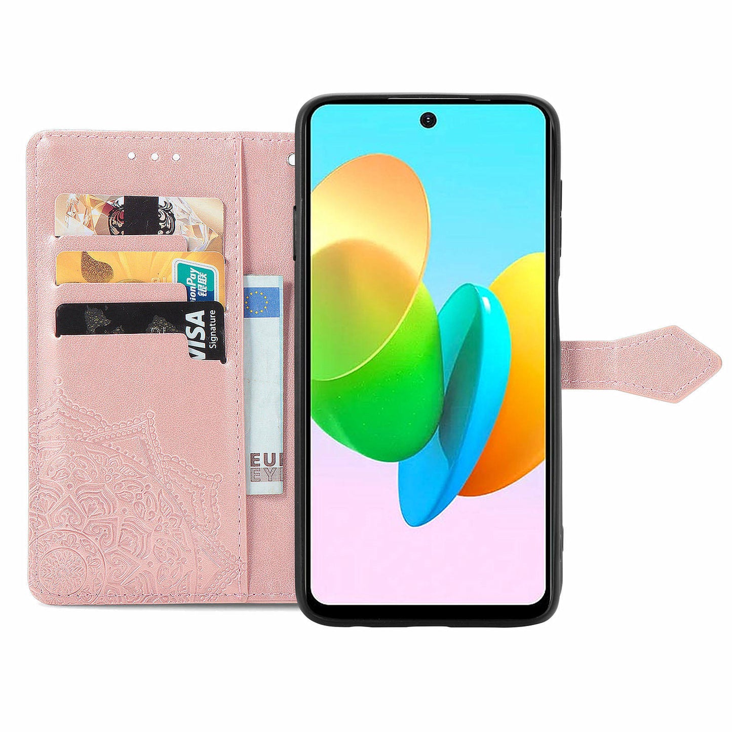 For Transsion Tecno Spark 20C Wallet Case Mandala Flower Leather Phone Cover - Rose Gold