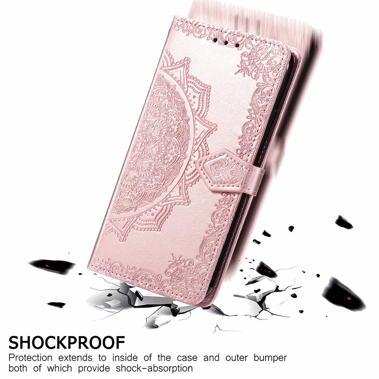 For Transsion Tecno Spark 20C Wallet Case Mandala Flower Leather Phone Cover - Rose Gold