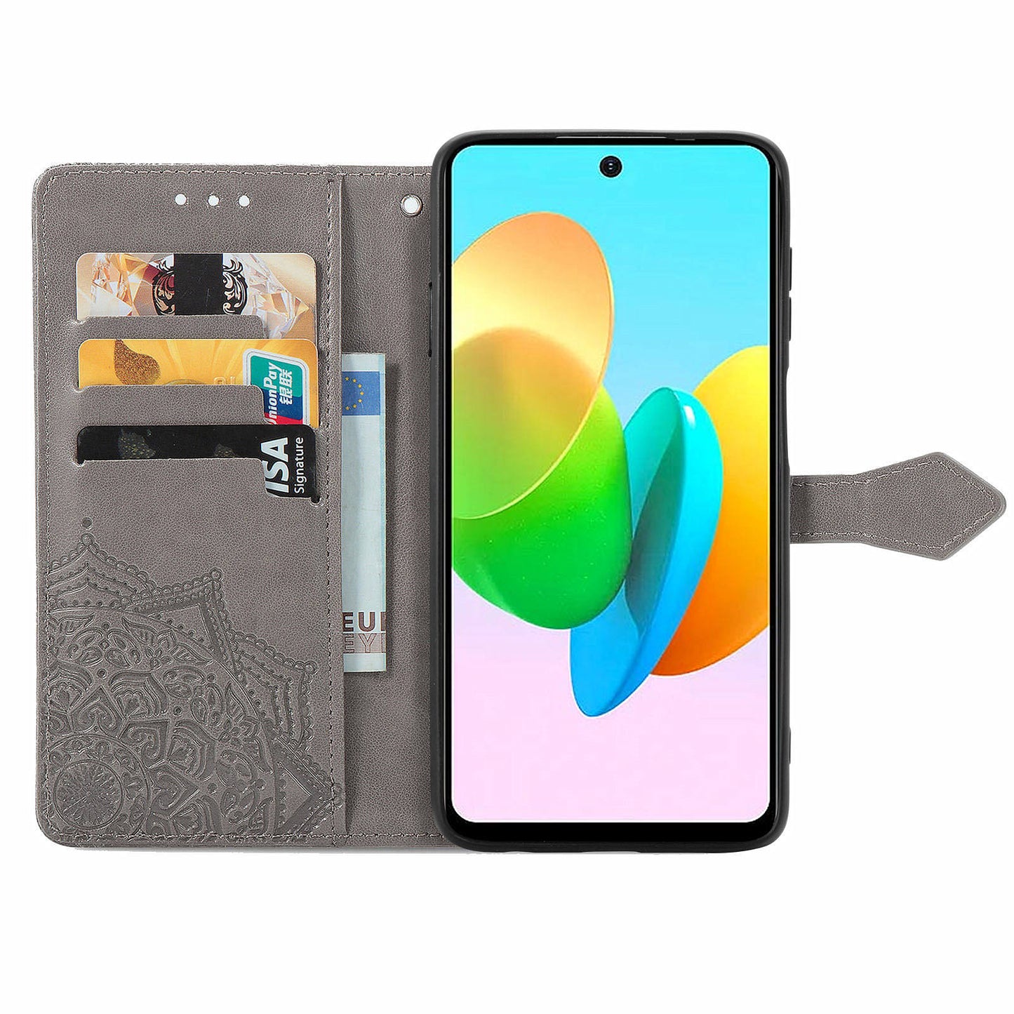 For Transsion Tecno Spark 20C Wallet Case Mandala Flower Leather Phone Cover - Grey