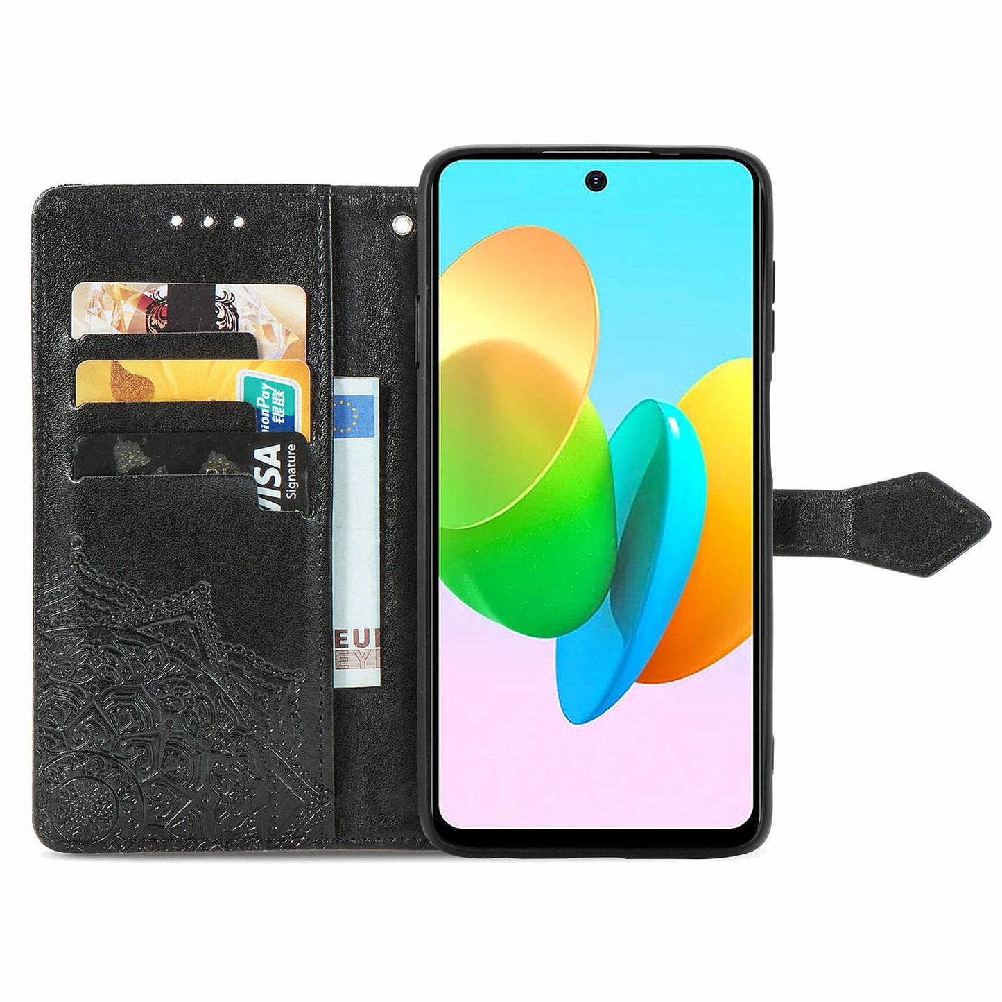 For Transsion Tecno Spark 20C Wallet Case Mandala Flower Leather Phone Cover - Black