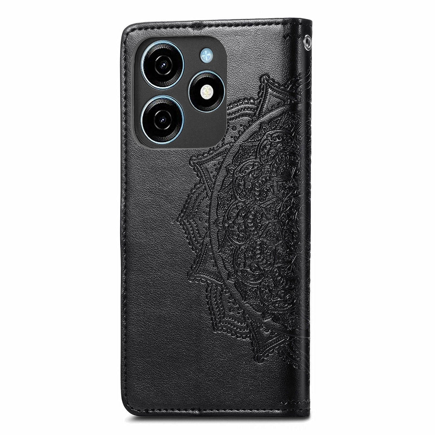For Transsion Tecno Spark 20C Wallet Case Mandala Flower Leather Phone Cover - Black