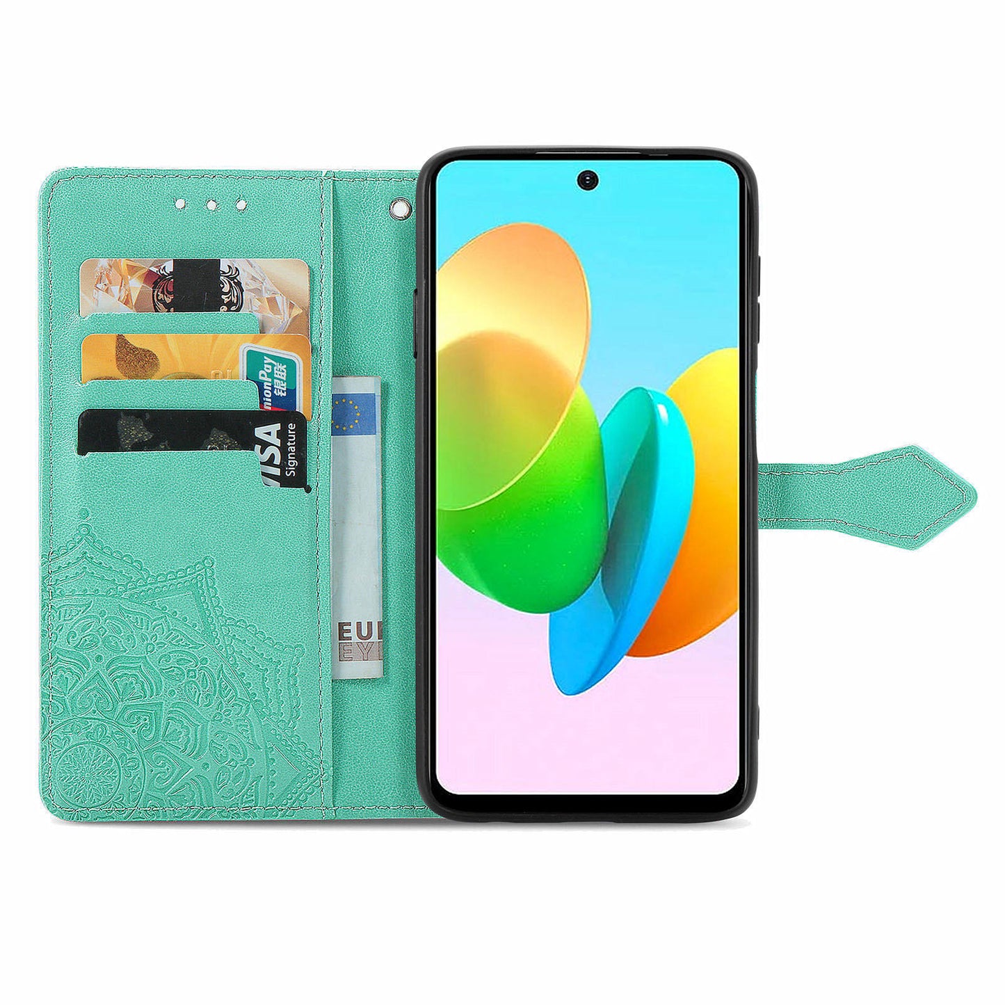 For Transsion Tecno Spark 20C Wallet Case Mandala Flower Leather Phone Cover - Green