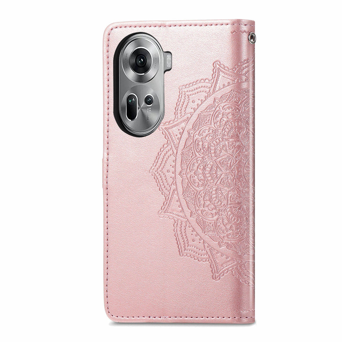 For Oppo Reno11 5G (Global) Leather Phone Case with Card Slots Wallet Emboss Mandala Flower - Rose Gold