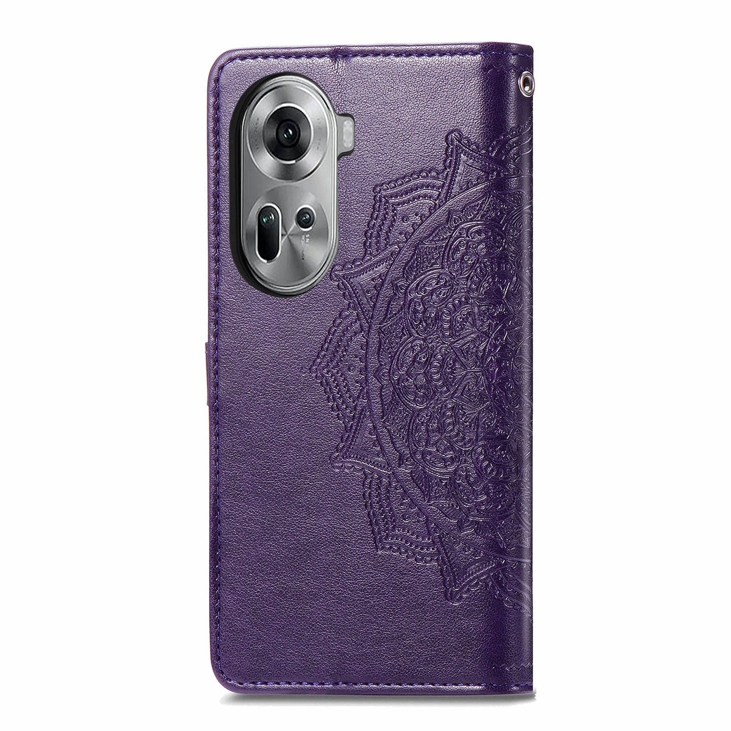 For Oppo Reno11 5G (Global) Leather Phone Case with Card Slots Wallet Emboss Mandala Flower - Purple