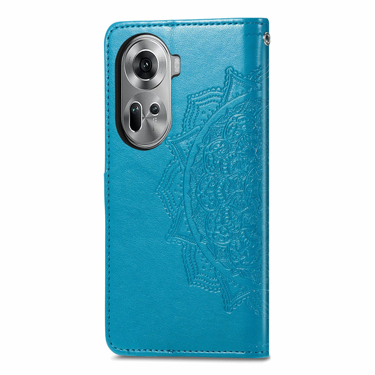 For Oppo Reno11 5G (Global) Leather Phone Case with Card Slots Wallet Emboss Mandala Flower - Blue