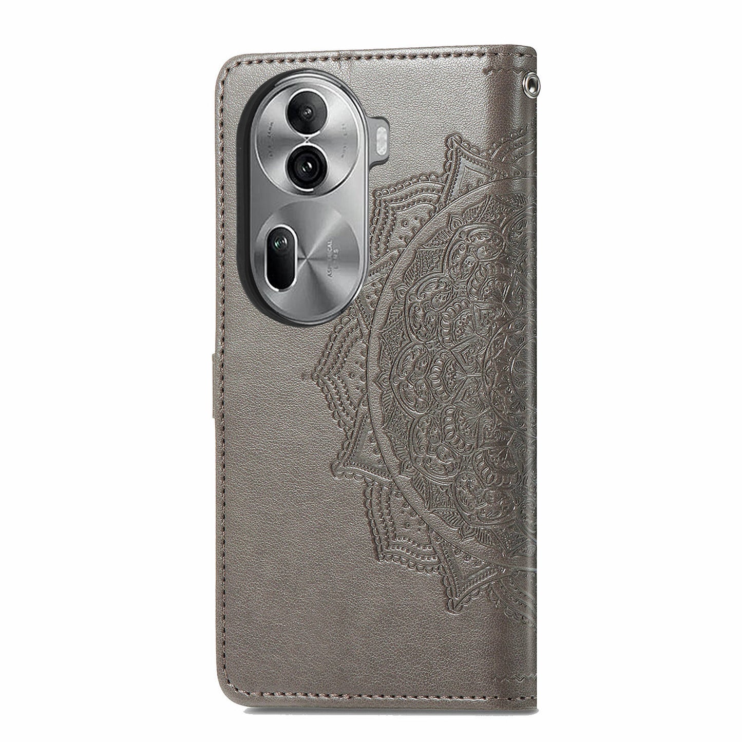 For Oppo Reno11 Pro 5G (Global) Case Emboss Mandala Flower Leather Phone Cover - Grey
