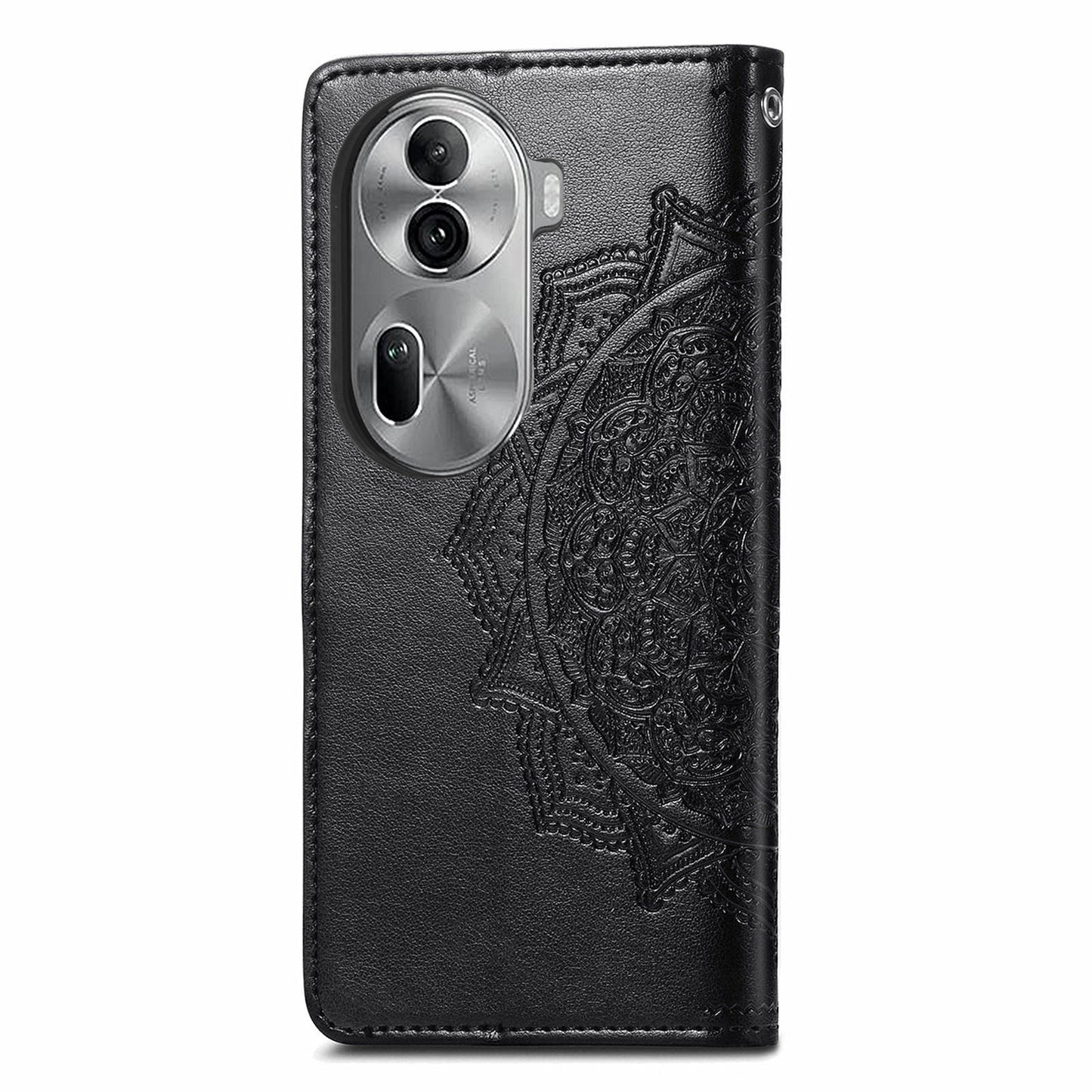 For Oppo Reno11 Pro 5G (Global) Case Emboss Mandala Flower Leather Phone Cover - Black