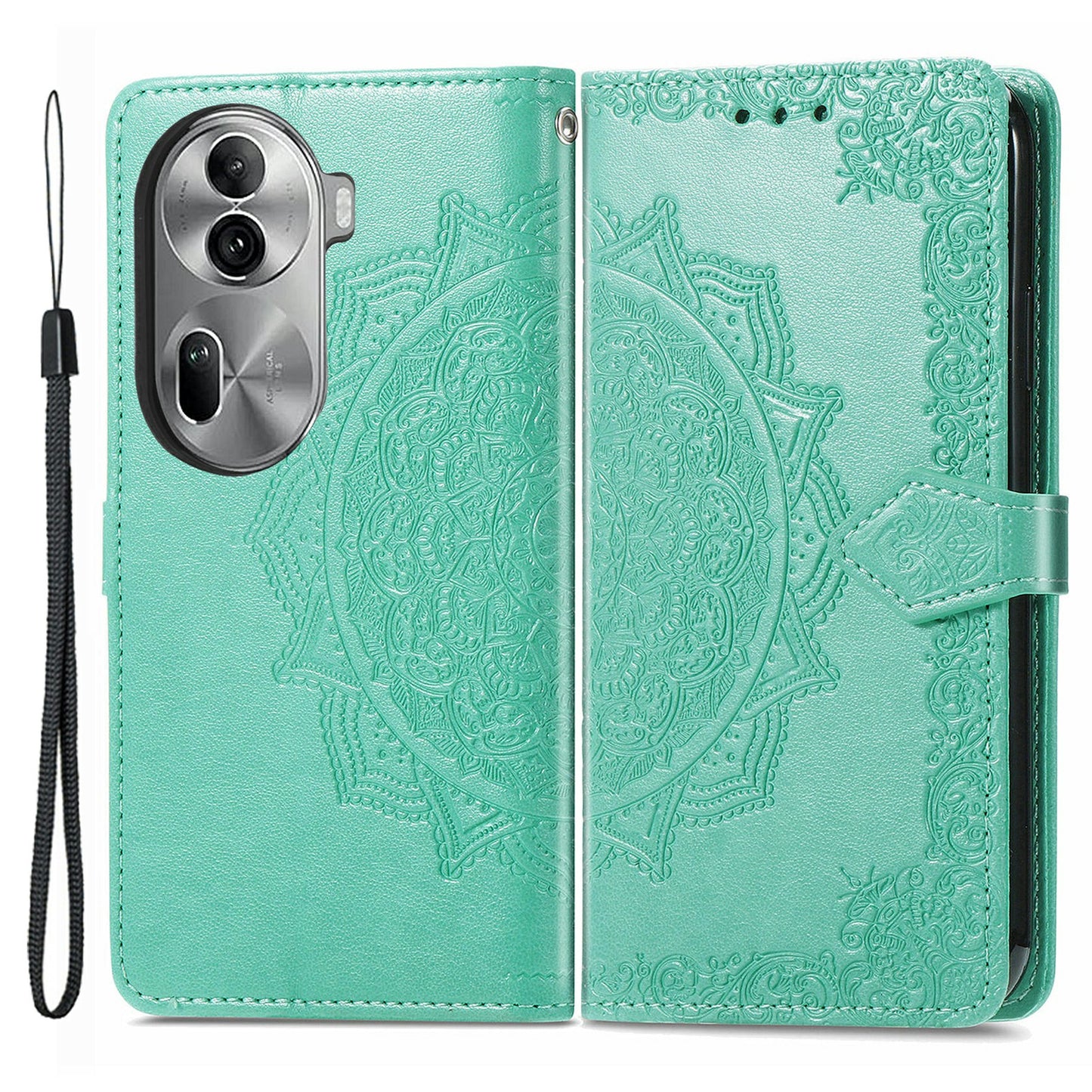 For Oppo Reno11 Pro 5G (Global) Case Emboss Mandala Flower Leather Phone Cover - Green