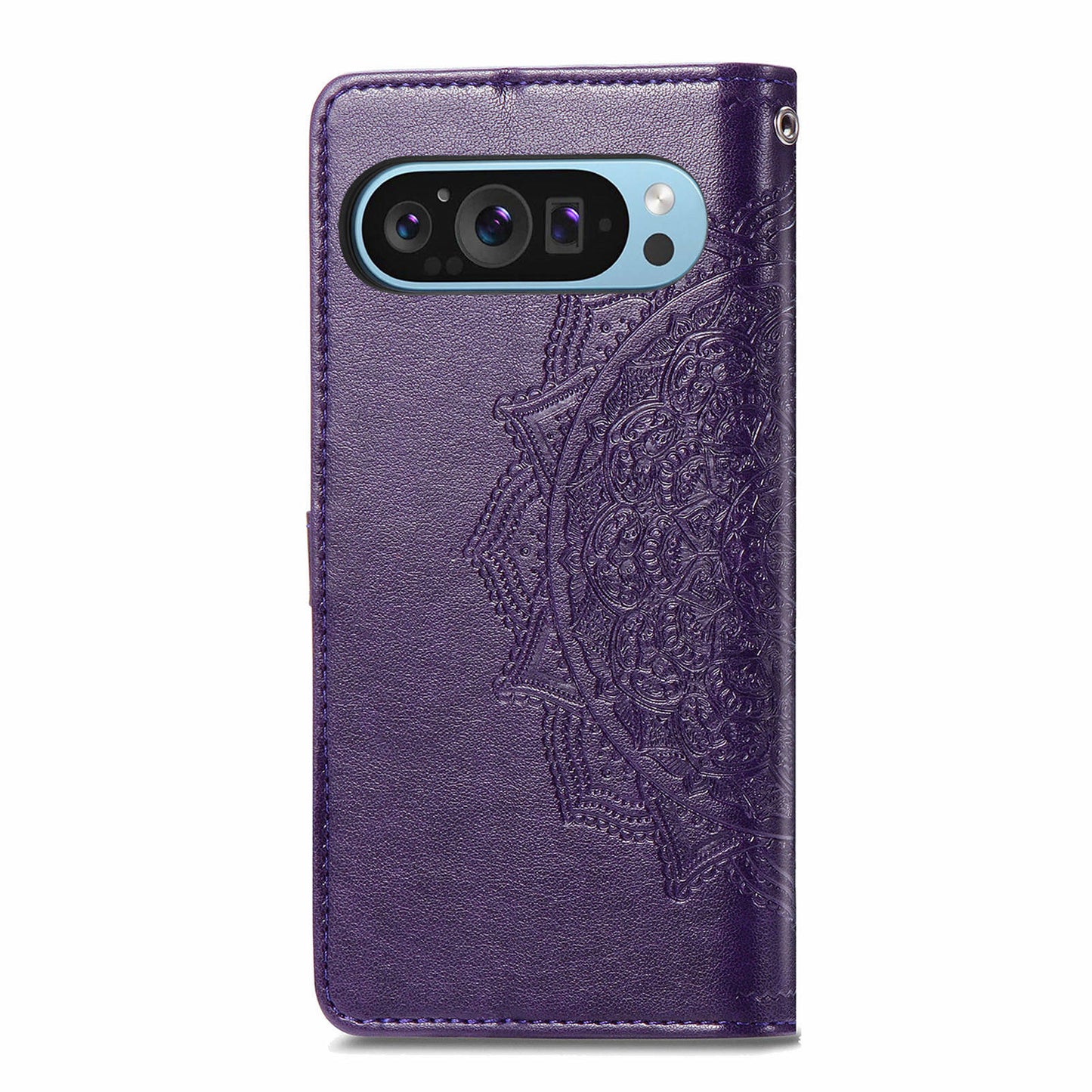 For Google Pixel 9 Phone Cover Emboss Mandala Flower Wallet Case with Magnetic Clasp - Purple