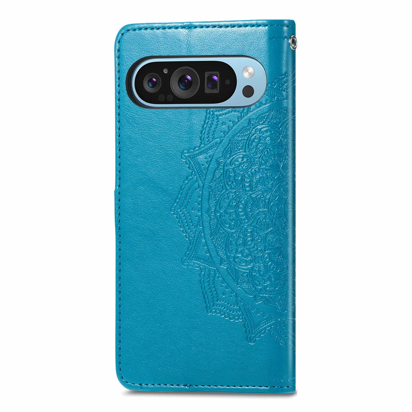 For Google Pixel 9 Phone Cover Emboss Mandala Flower Wallet Case with Magnetic Clasp - Blue