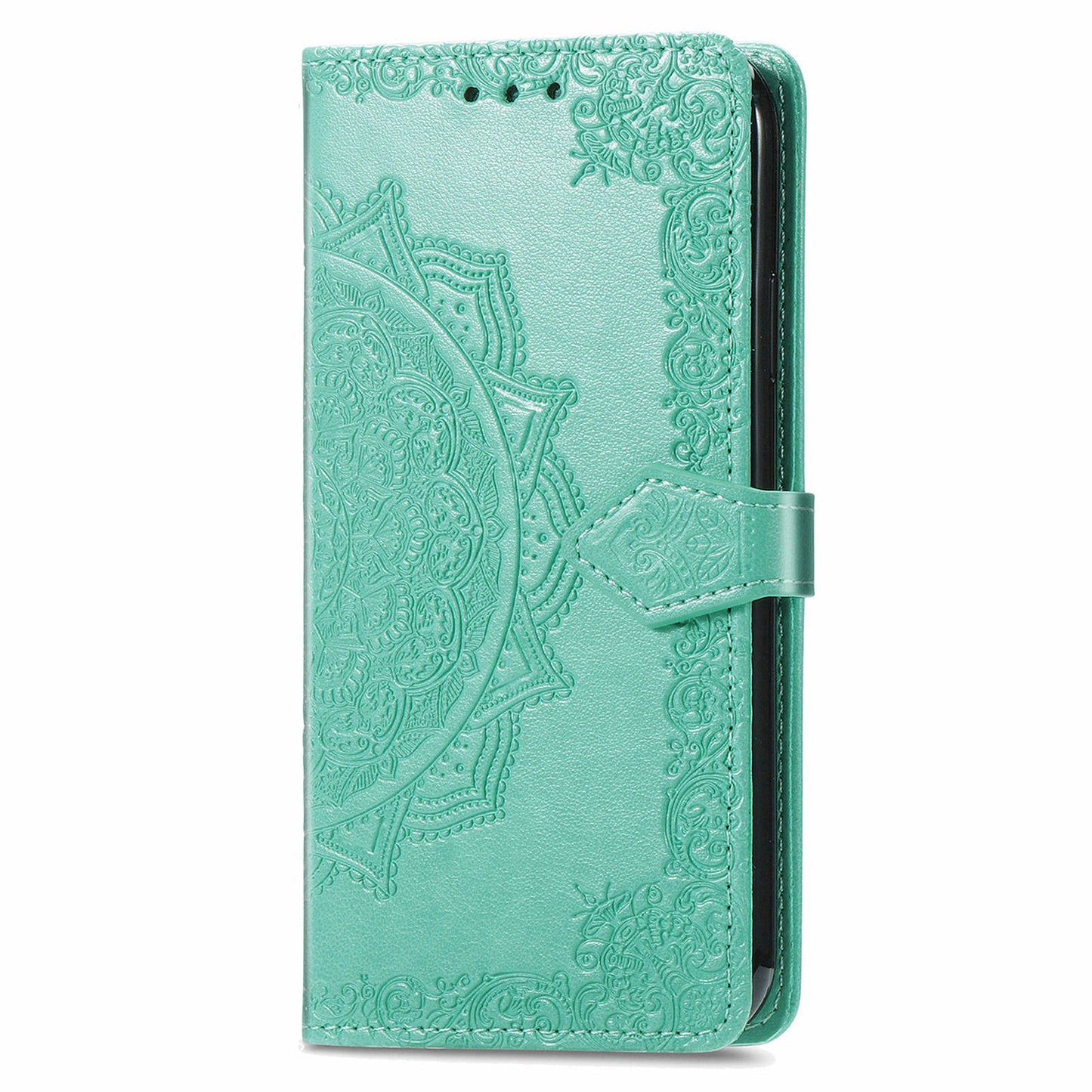 For Google Pixel 9 Phone Cover Emboss Mandala Flower Wallet Case with Magnetic Clasp - Mint Green