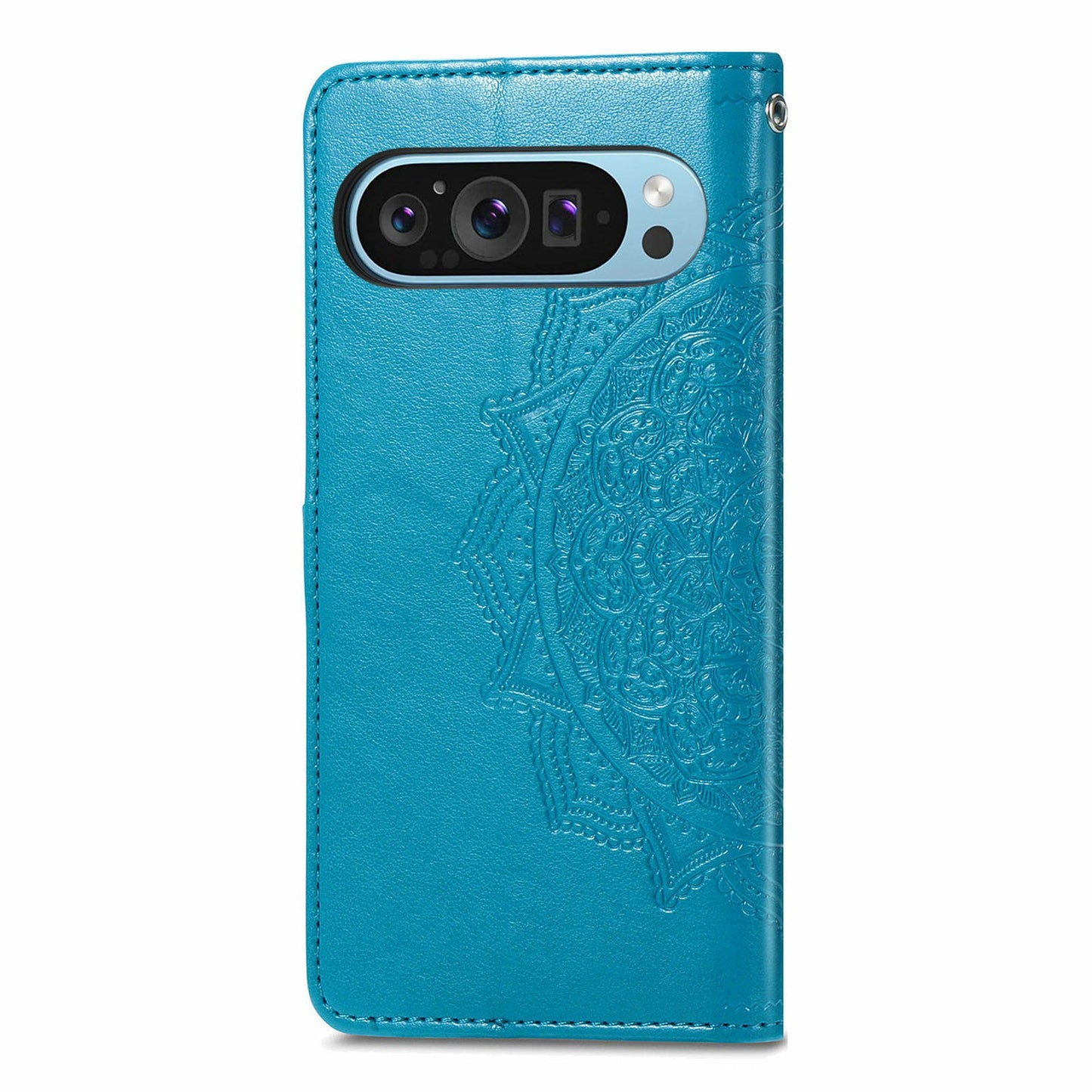 For Google Pixel 9 Pro Leather Wallet Case Stand Flip Phone Cover Emboss Mandala Flower - Blue