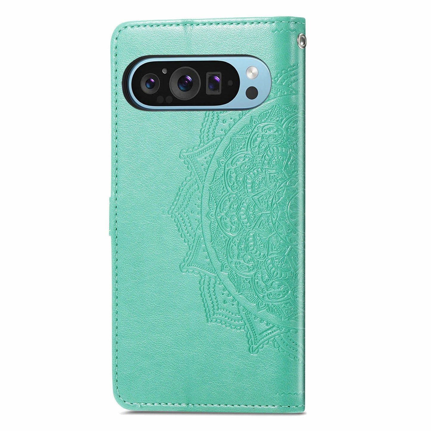 For Google Pixel 9 Pro Leather Wallet Case Stand Flip Phone Cover Emboss Mandala Flower - Green