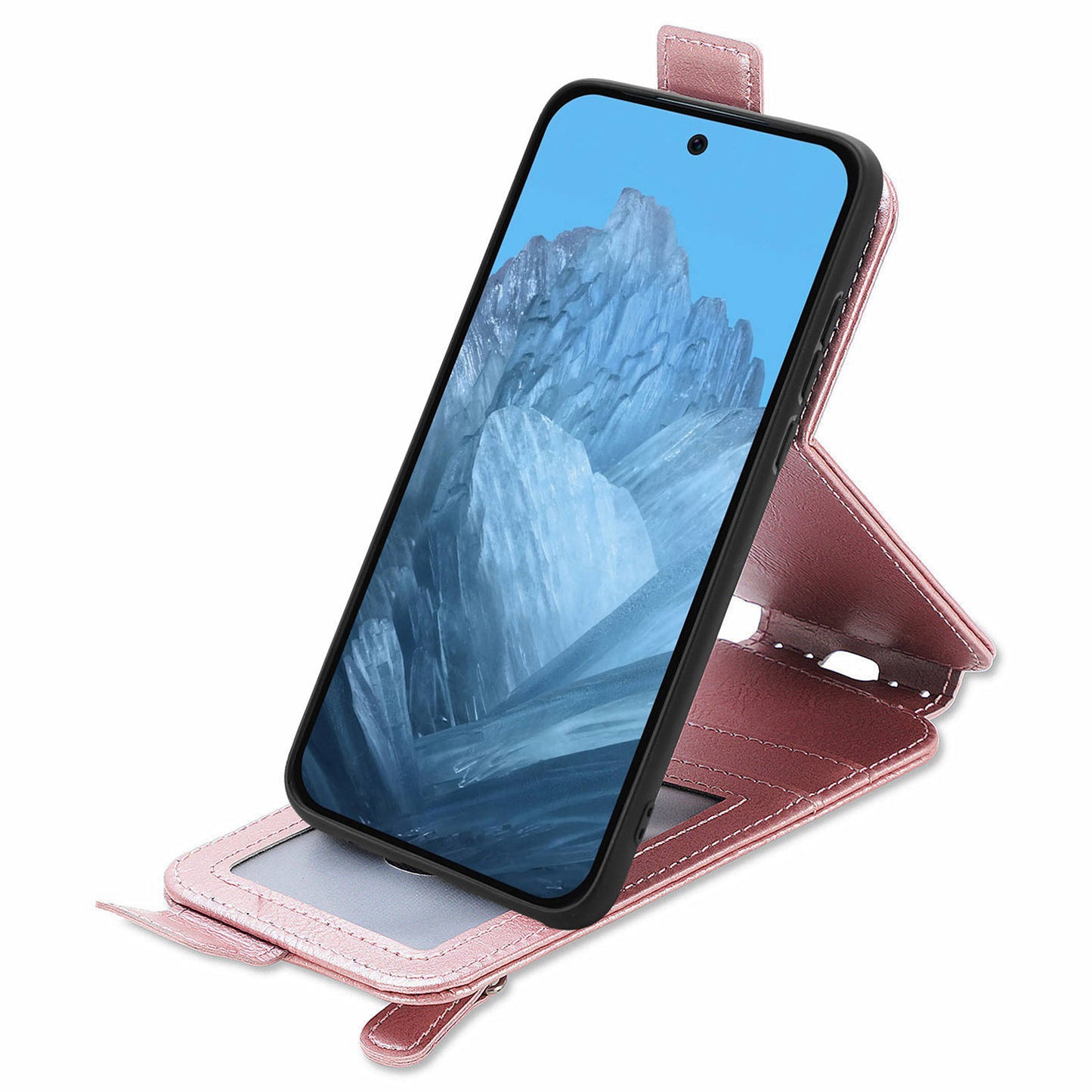 For Google Pixel 9 Cover Zipper Pocket PU Leather Phone Case Supplier - Rose Gold