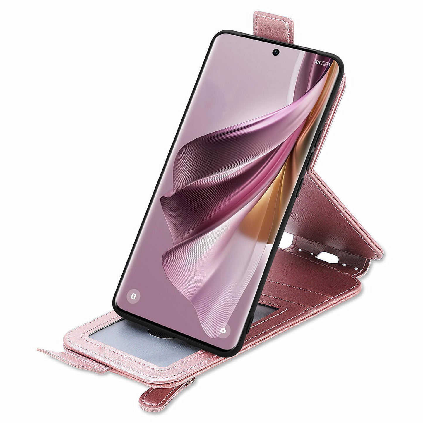 For Oppo Reno11 Pro 5G (Global) Case Zipper Wallet Leather Cover Vertical Flip Closure - Rose Gold