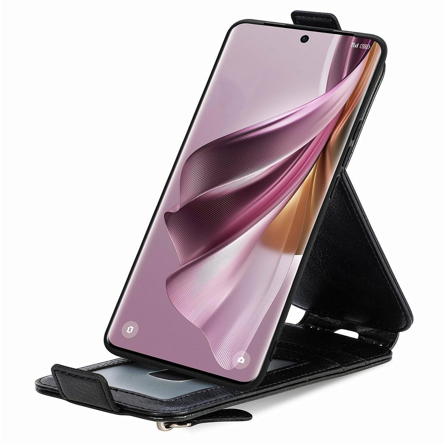 For Oppo Reno11 Pro 5G (Global) Case Zipper Wallet Leather Cover Vertical Flip Closure - Black