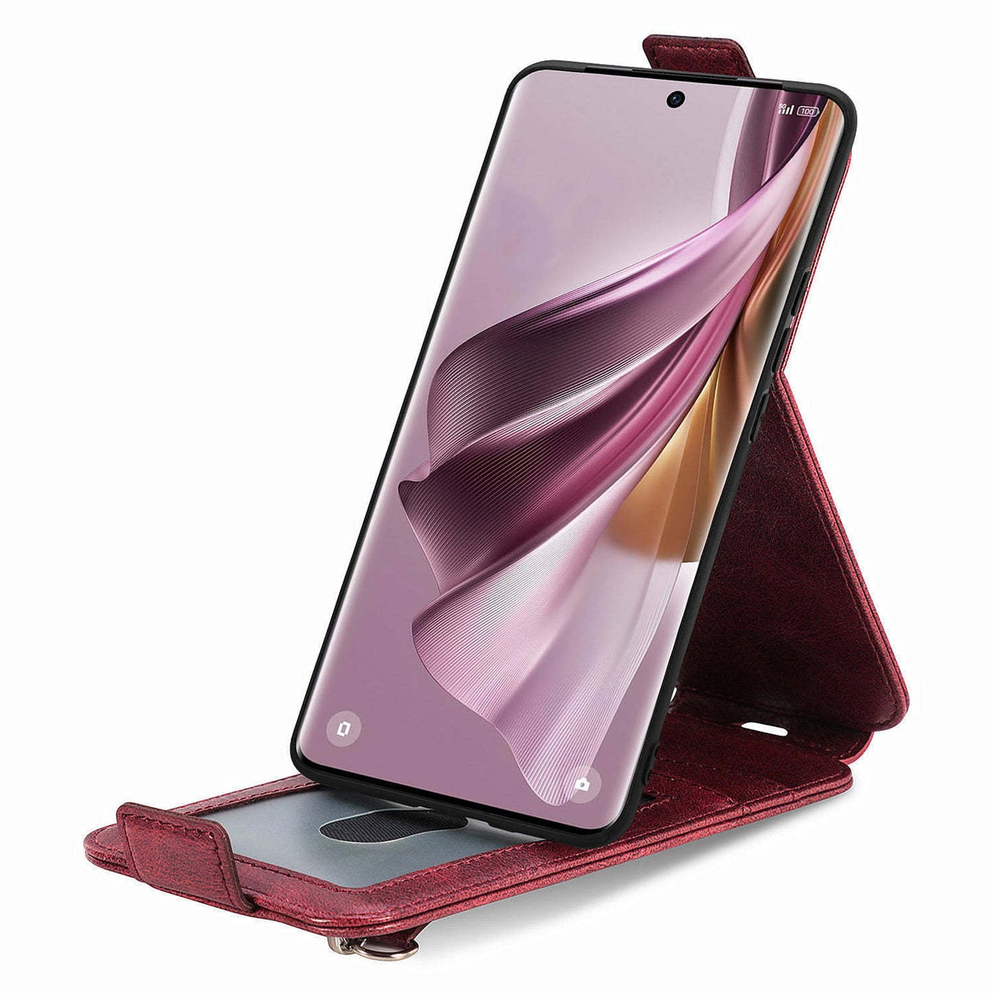 For Oppo Reno11 Pro 5G (Global) Case Zipper Wallet Leather Cover Vertical Flip Closure - Wine Red