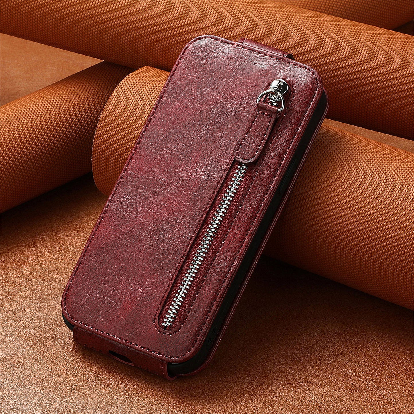 For Oppo Reno11 Pro 5G (Global) Case Zipper Wallet Leather Cover Vertical Flip Closure - Wine Red