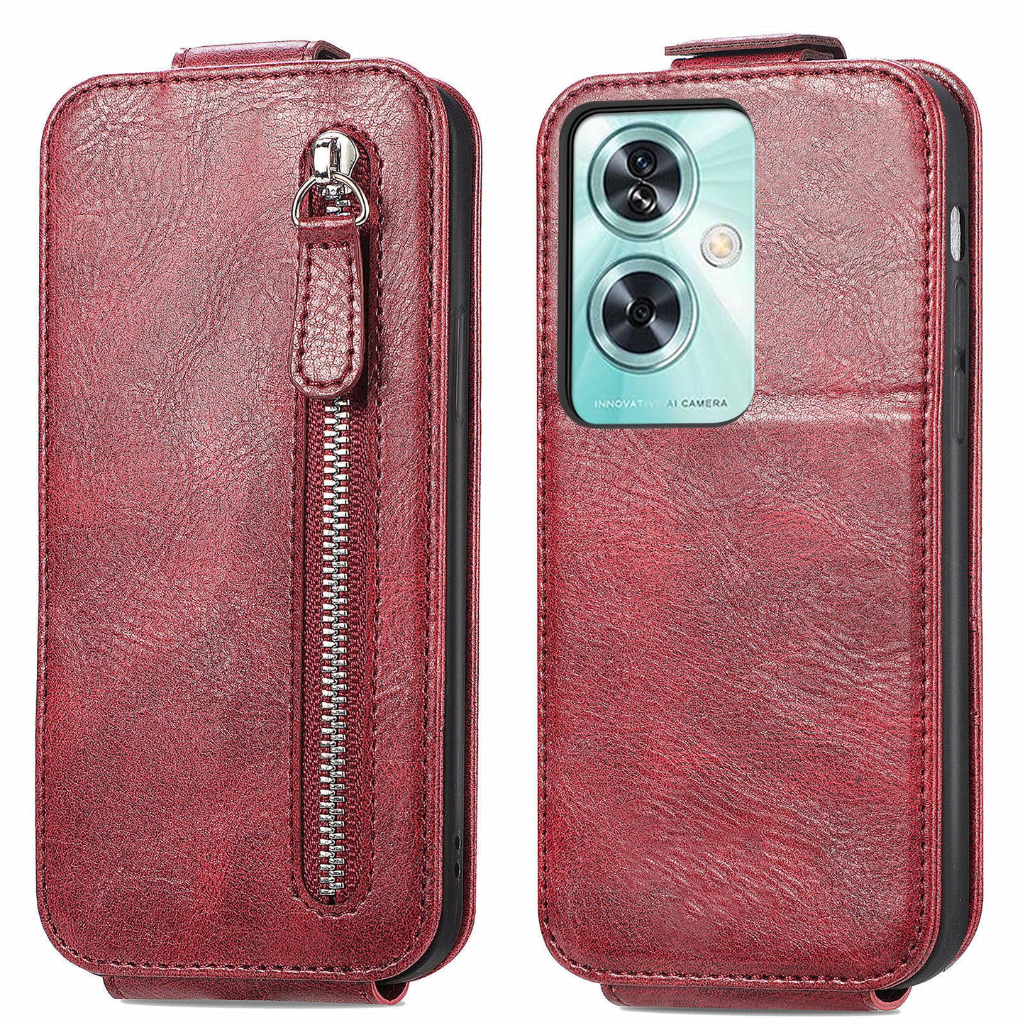 For OnePlus Nord N30 SE 5G Leather Wallet Case Zipper Pocket Phone Cover - Wine Red