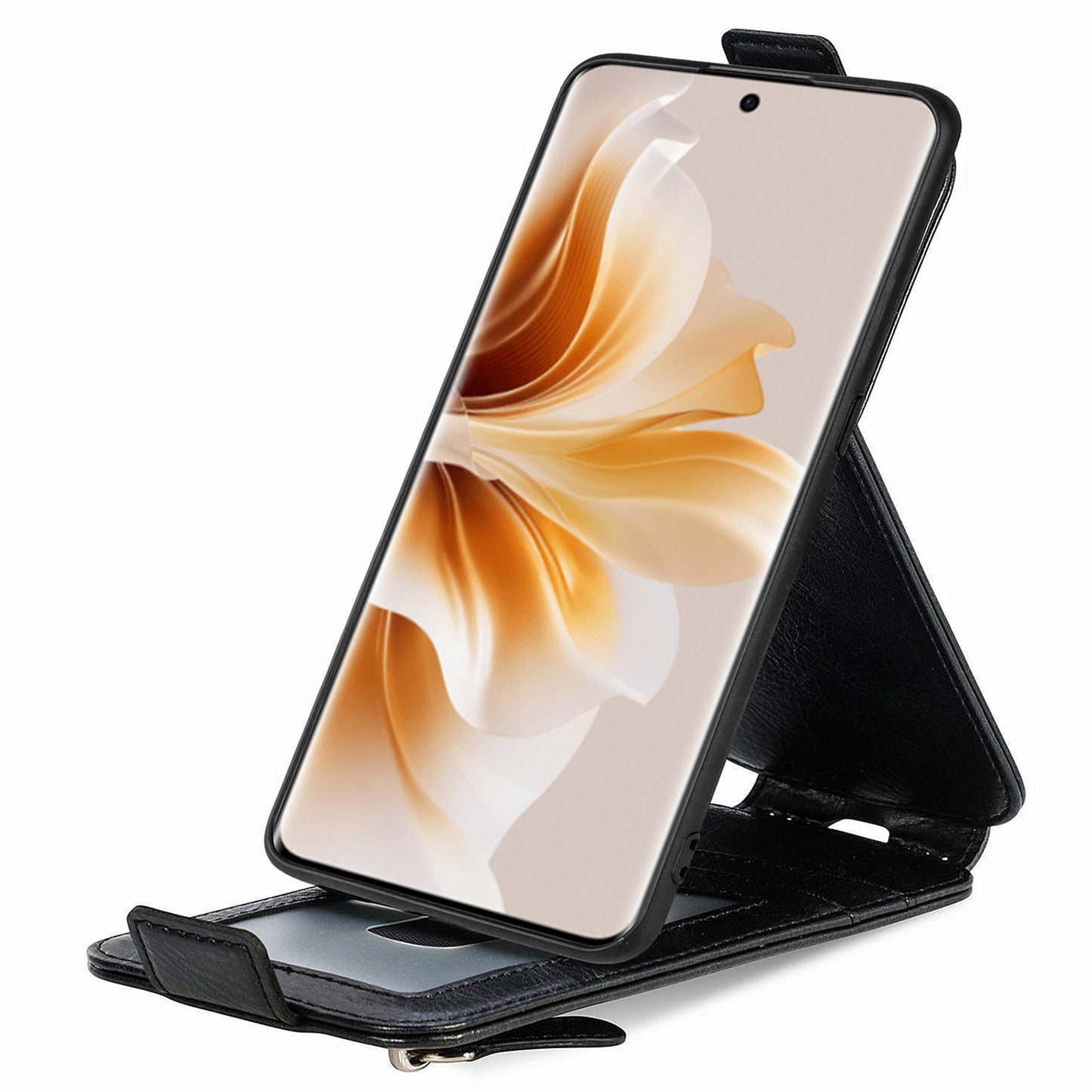 For Oppo Reno11 5G (Global) Cell Phone Case Zipper Pocket Vertical Flip PU Leather Anti-drop Cover - Black