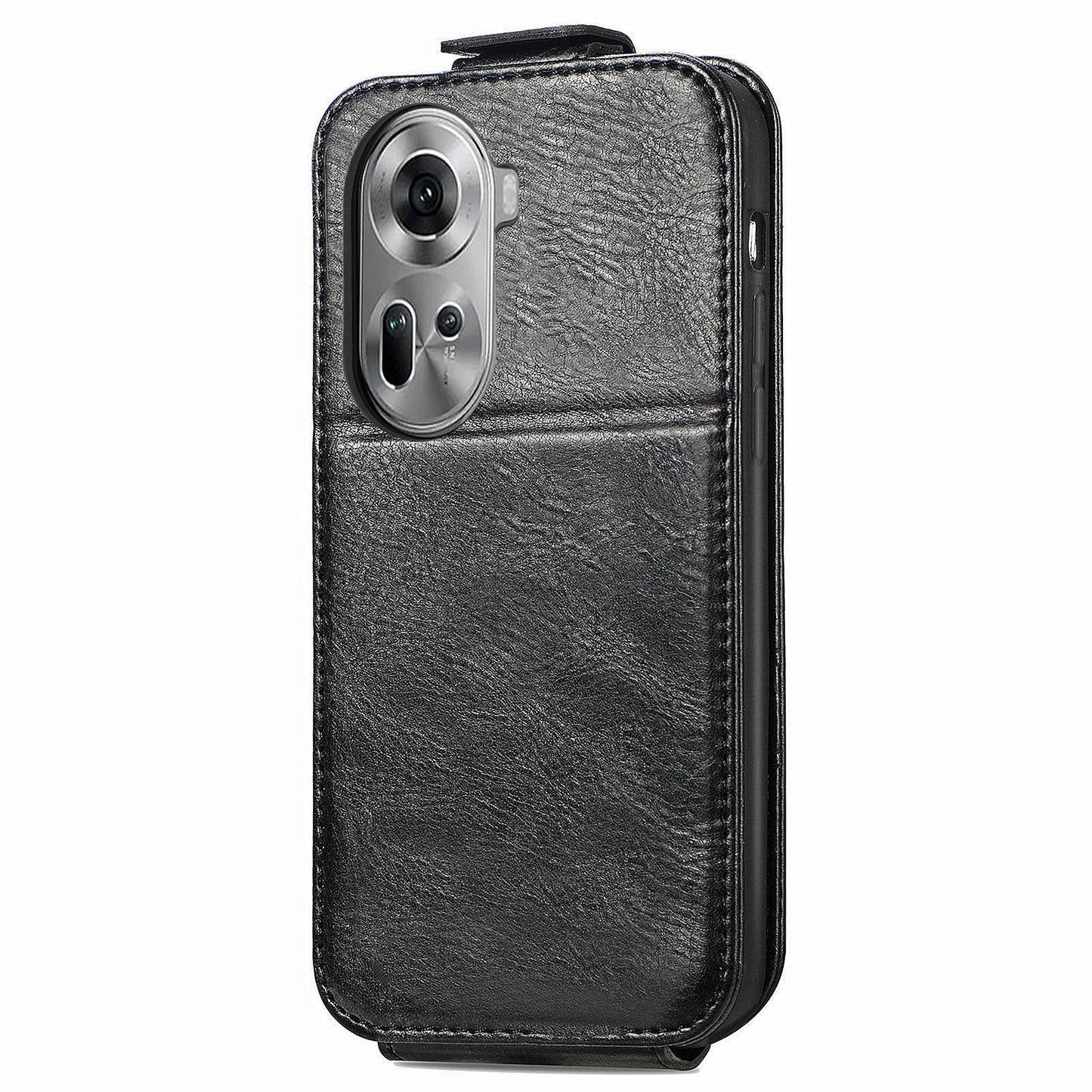 For Oppo Reno11 5G (Global) Cell Phone Case Zipper Pocket Vertical Flip PU Leather Anti-drop Cover - Black