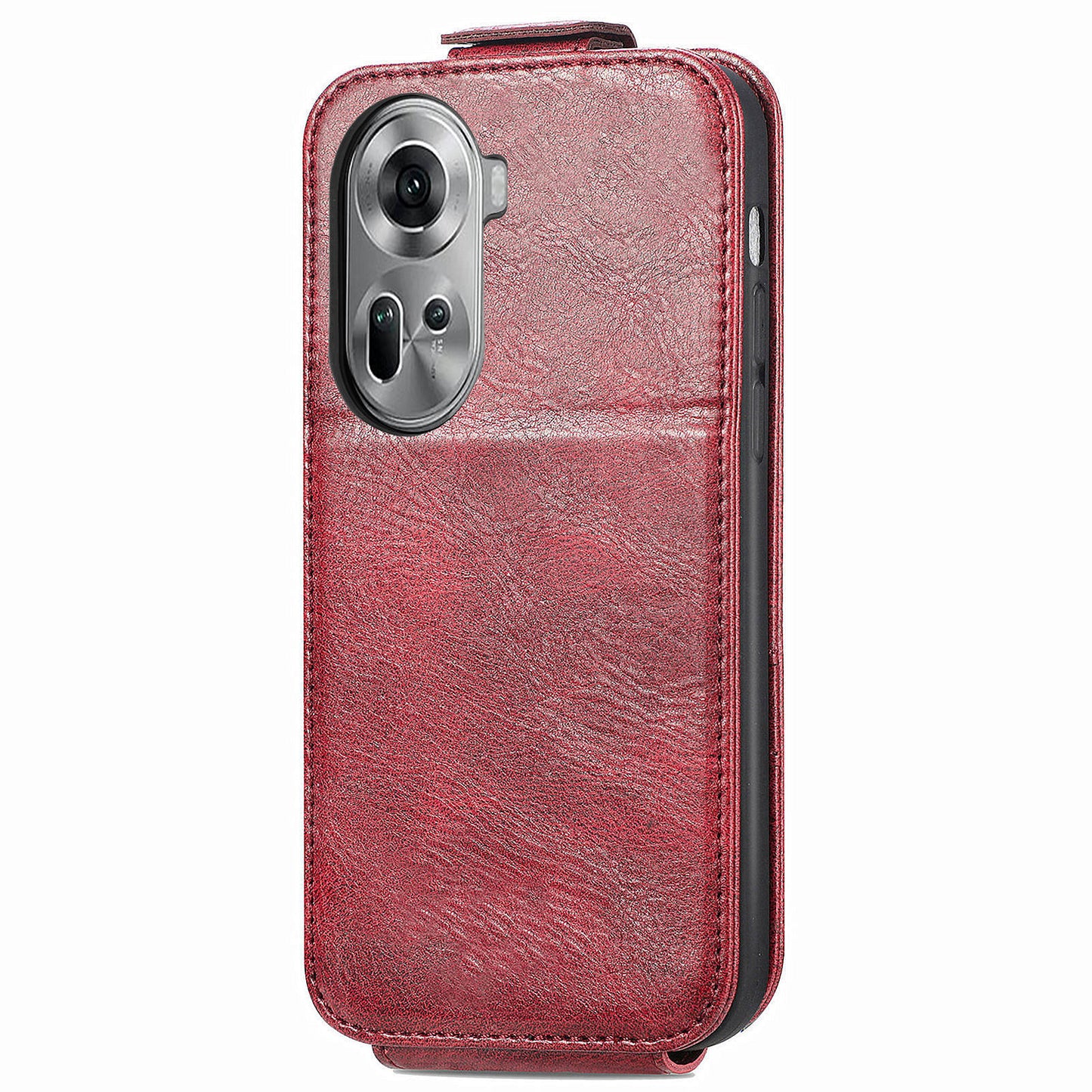 For Oppo Reno11 5G (Global) Cell Phone Case Zipper Pocket Vertical Flip PU Leather Anti-drop Cover - Wine Red