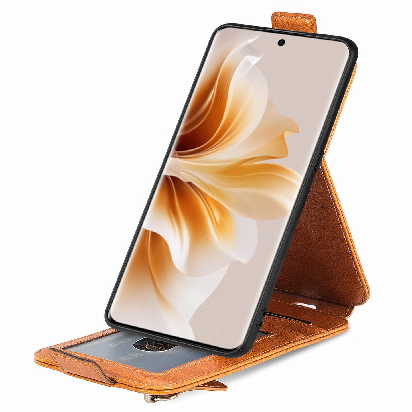 For Oppo Reno11 5G (Global) Cell Phone Case Zipper Pocket Vertical Flip PU Leather Anti-drop Cover - Brown