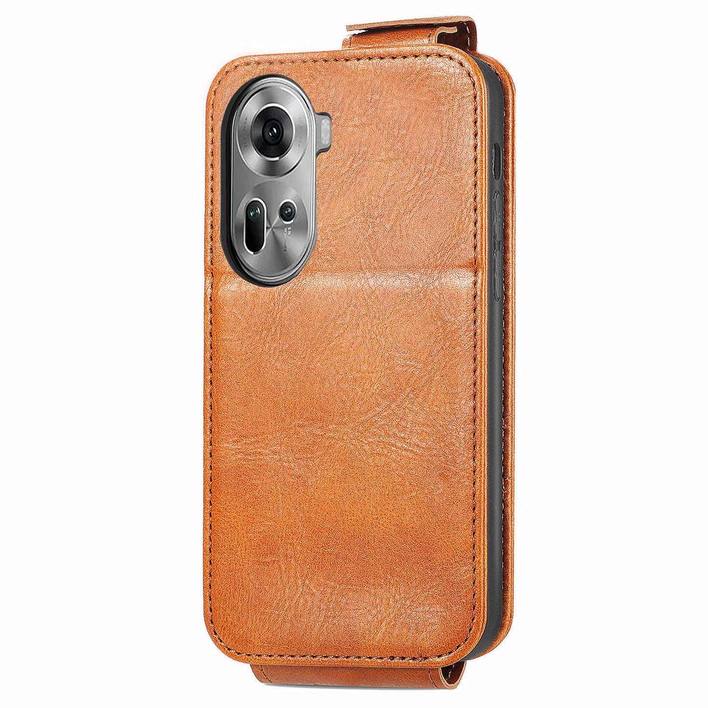 For Oppo Reno11 5G (Global) Cell Phone Case Zipper Pocket Vertical Flip PU Leather Anti-drop Cover - Brown