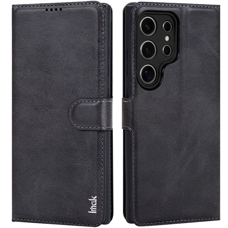 IMAK For Samsung Galaxy S24 Ultra Case Wallet PU Leather Protective Phone Cover - Black