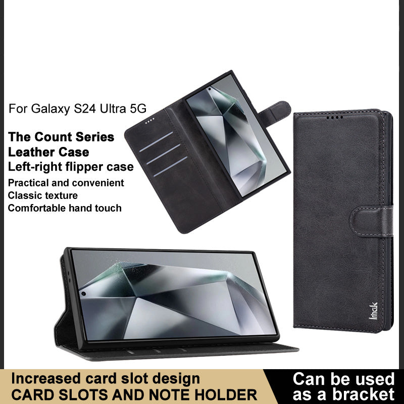 IMAK For Samsung Galaxy S24 Ultra Case Wallet PU Leather Protective Phone Cover - Black