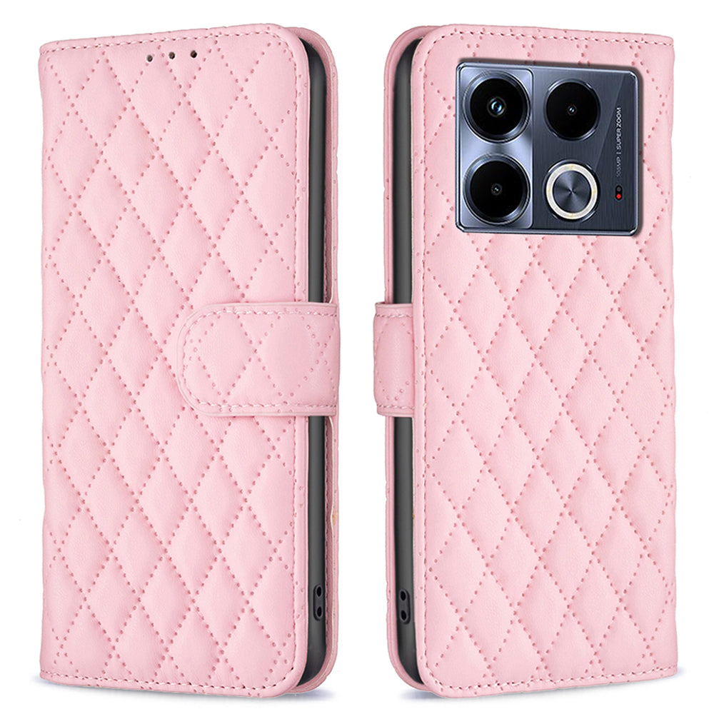 BINFEN COLOR BF Style-14 For Transsion Infinix Note 40 Case Wallet Rhombus Phone Leather Cover - Pink