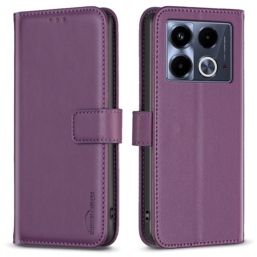 BINFEN COLOR BF17 For Transsion Infinix Note 40 Case Shockproof Leather Phone Wallet Cover - Dark Purple
