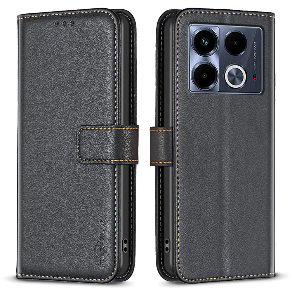 BINFEN COLOR BF17 For Transsion Infinix Note 40 Case Shockproof Leather Phone Wallet Cover - Black